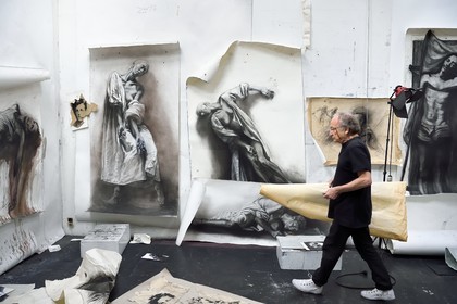 France, Ivry sur Seine, the artist Ernest Pignon-Ernest in his studio