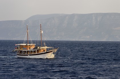 Croatia, Dalmatia, Dalmatian coast, cruise ship passing off Korcula Island