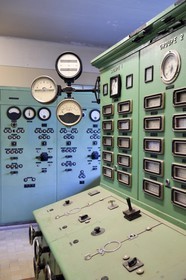 France, Alpes de Haute Provence, the lake of Castillon dam which retains the waters of the Verdon river, former control room from the 1950's