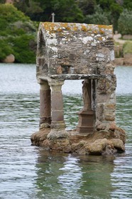 France, Cotes-d'Armor, Cote de Granit Rose (the Pink Granite coast), Ploumanach, oratory of St Guirec on the beach St Guirec in high tide