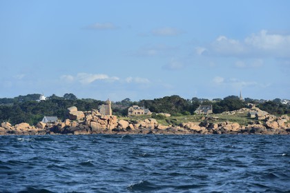 France, Cotes-d'Armor, Cote de Granit Rose (the Pink Granite coast), Perros Guirec, Ploumanach, Pointe de Squewel and Mean Ruz Lighthouse