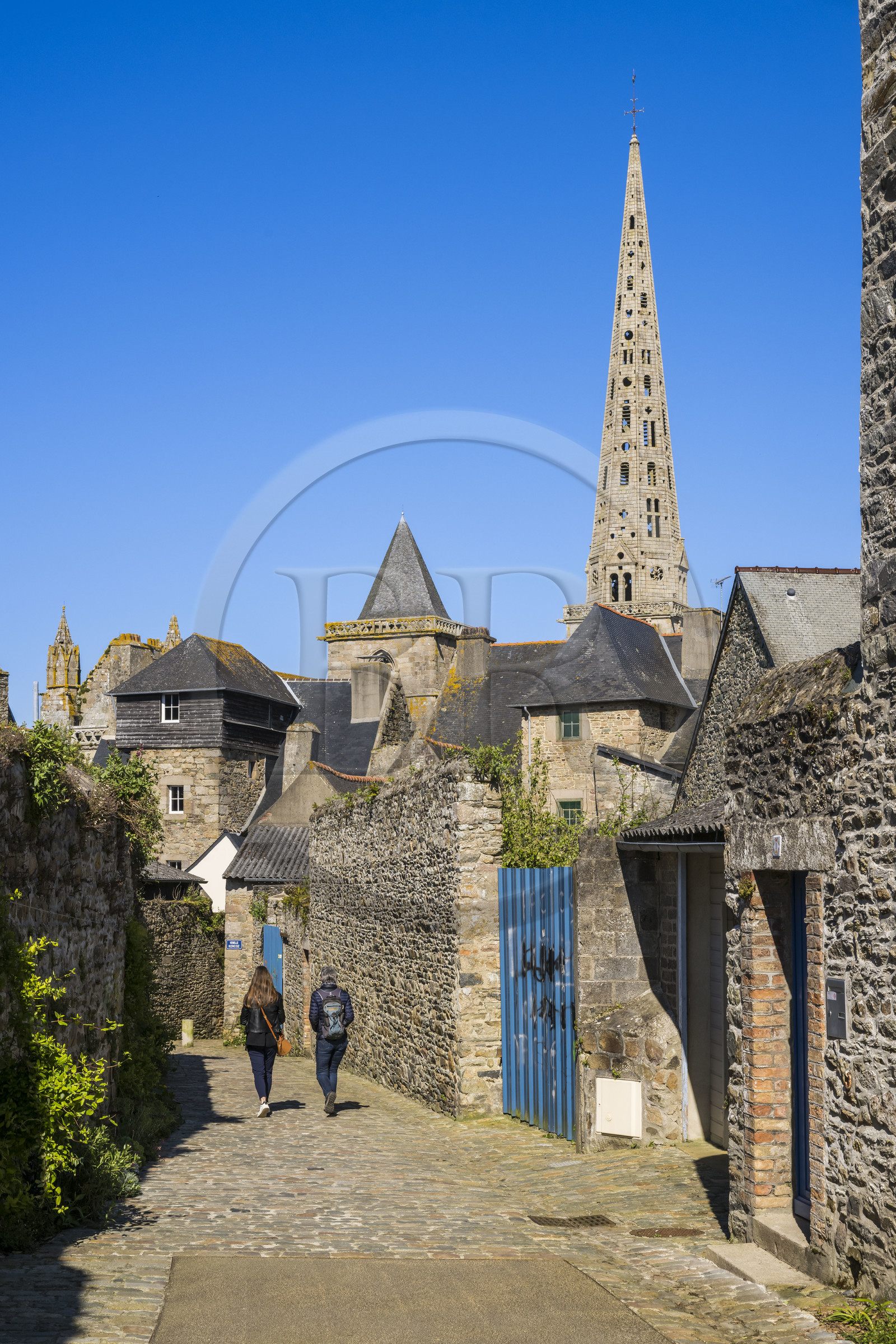 France, Côtes-d'Armor (22), Tréguier, cathédrale Saint-Tugdual vu depuis la venelle Kercoz