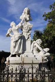 France, Herault, Pezenas, Monument Molière (1897), by Jean-Antoine Injalbert, the bust of Molière is surrounded by a maid representative of comedy and a satyr representing satire