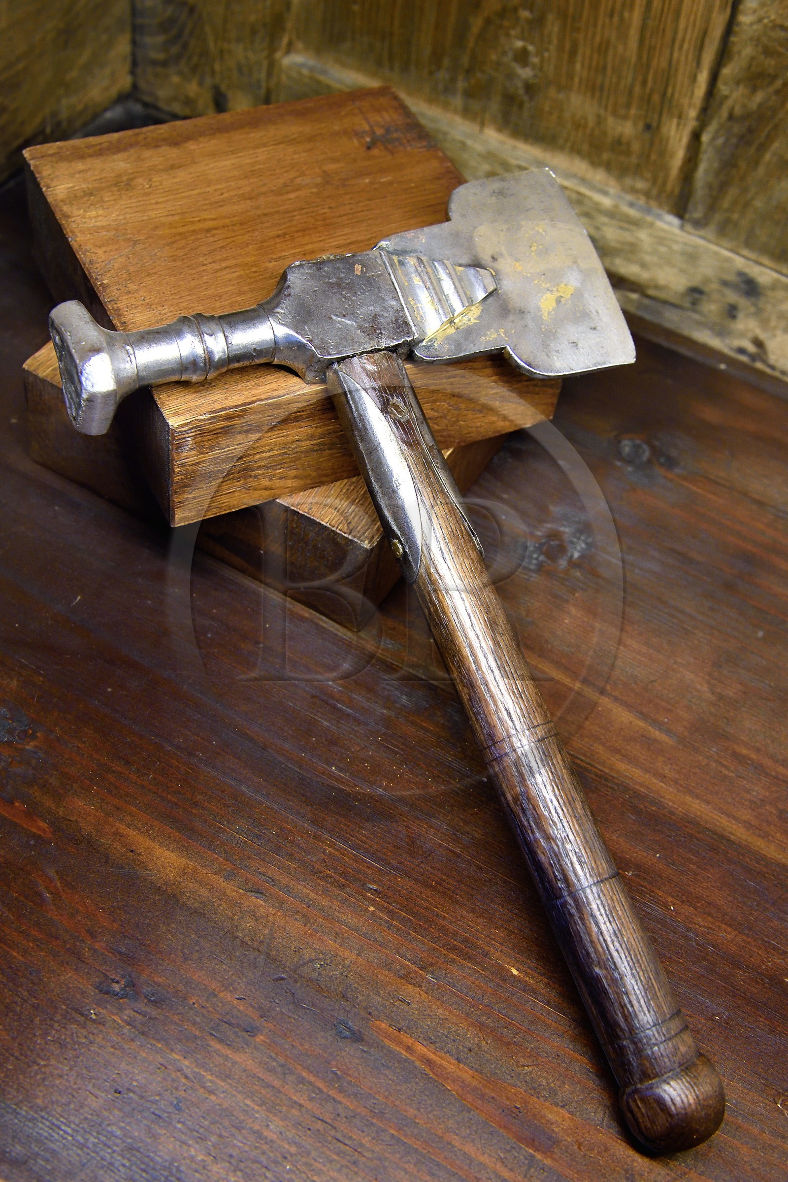 France, Aisne (02), Château-Thierry, Musée Jean de La Fontaine - Ville de Chateau-Thierry, marteau de Maître des Eaux et Forêts, charge exercée par Jean de La Fontaine et son père