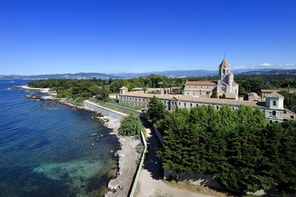 France, Alpes-Maritimes, Lerins Islands, Saint-Honorat island, Abbey of Lerins, the abbey church and monastery