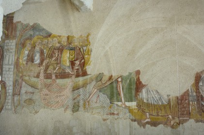 France, Loir et Cher, Vendome, Romanesque frescoes painted between the late eleventh and early twelfth century in the chapter room of the cloister of the Abbey of the Holy Trinity