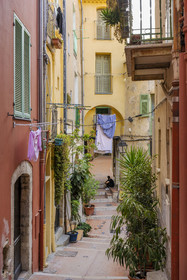 France, Alpes-Maritimes, Menton, old town, staircase alley maze, rue Acquassoma