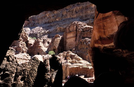 Jordan, Petra, graves facing the theatre seen from the inside of a grave