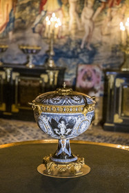 France, Seine-et-Marne, Fontainebleau, castle of Fontainebleau listed as World Heritage by UNESCO, Tapestries Salon, enamel cup by Gobert from the Sèvres factory and dated from the Second Empire