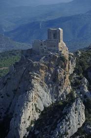 France, Aude (11), Pays Cathare, le château de Quéribus (vue aérienne)