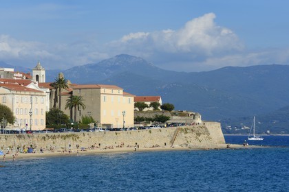 France, Corse du Sud, Ajaccio, the beach of the old town at the foot of the Citadel