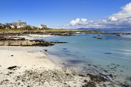 United Kingdom, Scotland, Highland, Inner Hebrides, Isle of Iona facing the Isle of Mull, Iona Abbey on the sea side