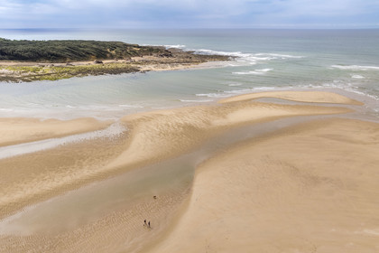 France, Vendée (85), Talmont Saint Hilaire, la Pointe du Payré, Veillon beach and estuary of the Payré river (aerial view)
