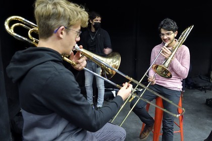 France, Meurthe-et-Moselle, Nancy, rehearsal of the Fanfare des Enfants du Boucher (Butcher's Children's Marching Band) for the great feast of Saint-Nicolas