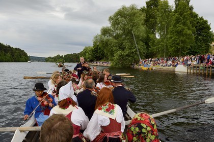 Sweden, Dalarna County, Leksand, the most popular in Sweden midsummer celebrations, transfer in the old church Boats on Lake Siljan