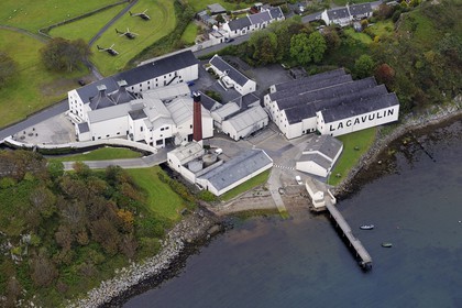 United Kingdom, Scotland, Inner Hebrides, Islay Island, Port Ellen, Lagavulin Scotch whisky distillery (aerial view)