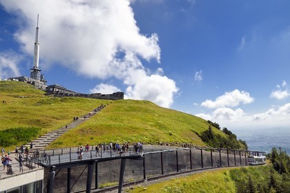 France, Puy de Dome, Parc Naturel Régional des Volcans d'Auvergne (regional nature park of Auvergne volcanoes), Chaine des Puys listed as World heritage by UNESCO, the Panoramic des Dômes cogwheel train that climbs to the top of the Puy de Dôme volcano