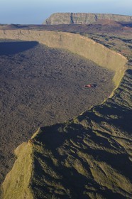 France, Reunion island (French overseas department), Piton de la Fournaise, listed as World Heritage by UNESCO volcano, the Enclos and Formica Leo at the foot of the Pas de Bellecombe (aerial view)