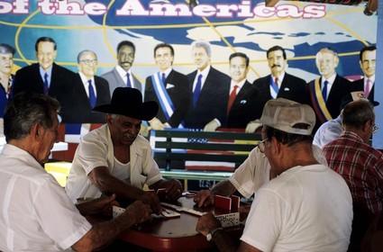 United States, Florida, Miami, Little Havana, Calle Ocho, passionate players at Domino Park