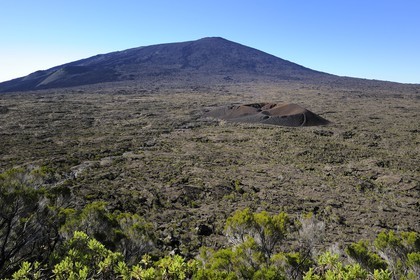 France, Reunion island (French overseas department), Piton de la Fournaise volcano, listed as World Heritage by UNESCO, Formica Leo crater in the foreground and Dolomieu crater inside the Enclos