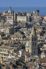 Italy, Liguria, Genoa, the Basilica of Santa Maria delle Vigne and the cathedral (Cattedrale di San Lorenzo) in the background
