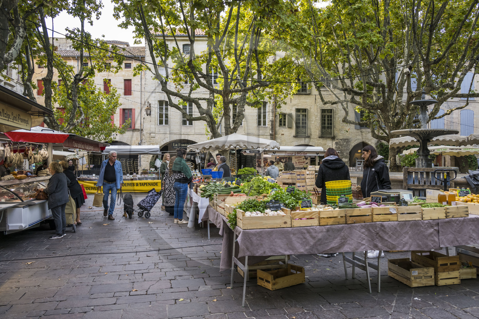 France, Gard, Uzès, the market on Place aux Herbes