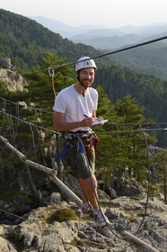 France, Corse-du-Sud (2A), Alta Rocca, massif de Bavella, la via ferrata du parc aventure Corsica Madness