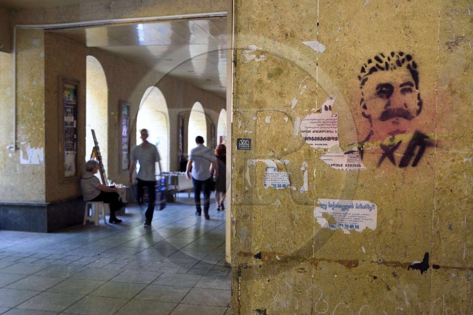 Géorgie, Tbilissi, Merab Kostava street, graffiti représentant Staline