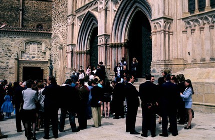 Spain, Estremadura, Our Lady of Guadaloupe, people coming out of the mass