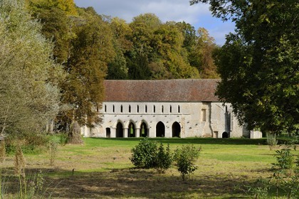 France, Eure, Radepont, Notre Dame Fontaine Guerard Abbey, 13th century women's abbey affiliated to Citeaux Order (aerial view)