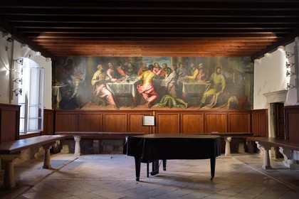 Croatie, Dalmatie, cote dalmate, Ile de Hvar, la ville de Hvar, le Monastère franciscain du XVe siècle, la Cène, peinture de l'école vélitienne du début du XVIIème siècle
