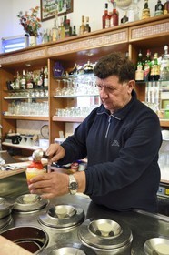 Italy, Sicily, Aeolian Islands, listed as World Heritage by UNESCO, Lipari Island, Canneto, Tano Bar, Gaetano prepares the best granite of the island