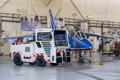 France, Bouches du Rhone, Salon de Provence, air base 701, base of the Patrouille de France (PAF for Patrouille acrobatique de France) of the French Air and Space Force, an Alphajet plane in the hangar