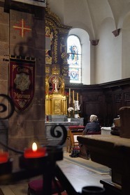 France, Bas Rhin, Mont Saint Odile, Mont Sainte-Odile Abbey also known as Hohenburg Abbey, the perpetual adoration of the Brotherhood of Sainte-Odile in the basilica is ensured by several groups from all regions of Alsace