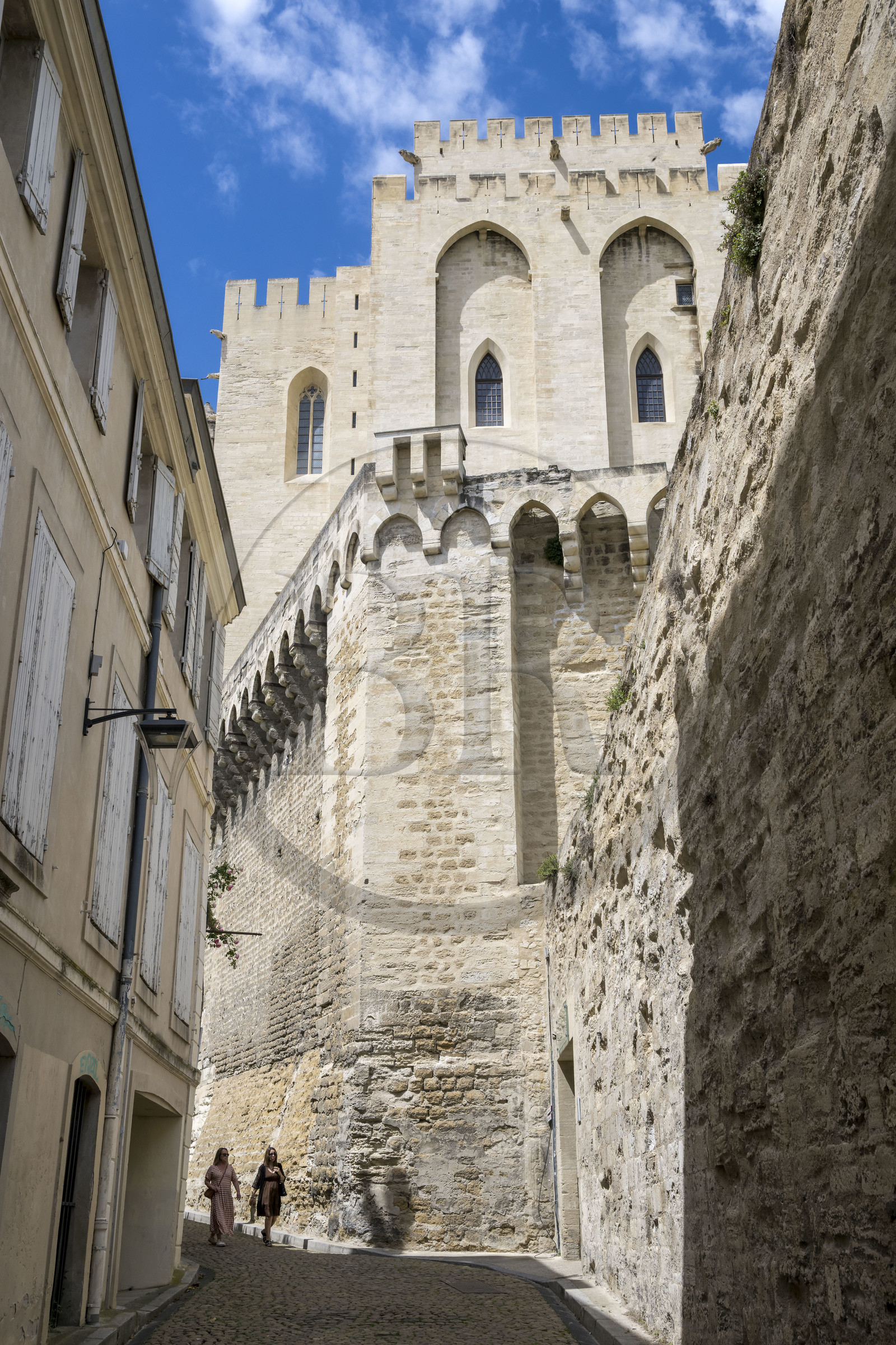 France, Vaucluse (84), Avignon, Palais des Papes classé Patrimoine mondial de l'UNESCO, la tour de la Garde-Robe accolée à la tour des Anges ou tour du Pape