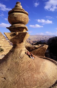 Jordan, Petra archaeological site, Bedouin on the top of Ed Deir monastery