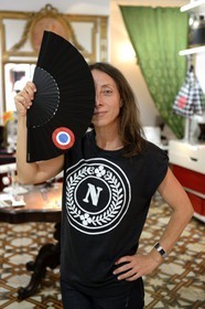 France, Corse du Sud, Ajaccio, the designer Valerie Santarelli in her fashionnable shop called Empires that diverts the image of Napoleon Bonaparte