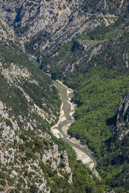 France, Var on the Left Bank and Alpes de Haute Provence on the Right Bank, Parc Naturel Regional du Verdon, the Verdon Gorge opening onto Lake St. Croix seen from the Col d'Illoire