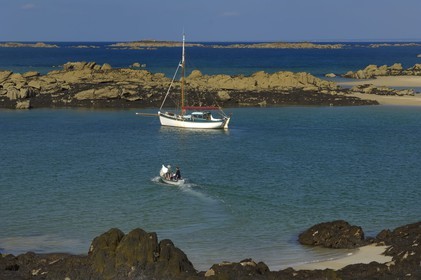 France, Manche, Iles Chausey, the Courrier des Iles boat painted by painter Marin Marie, an Official Painter of the French Navy