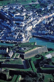 France, Morbihan, Belle-Ile, Le Palais (main town of the island), Vauban's Citadel overlooking the harbour (aerial view)