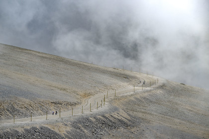 France, Vaucluse, Parc Naturel Regional du Mont Ventoux, Bedoin, bike ascent of Mont Ventoux by the D974 road on the southern slope towards the summit
