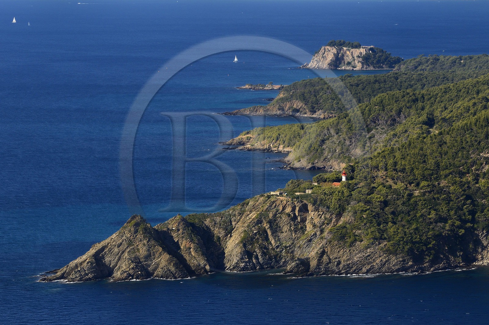 France, Var (83), Corniche des Maures, Bormes les Mimosas, fort de Brégançon (vue aérienne)