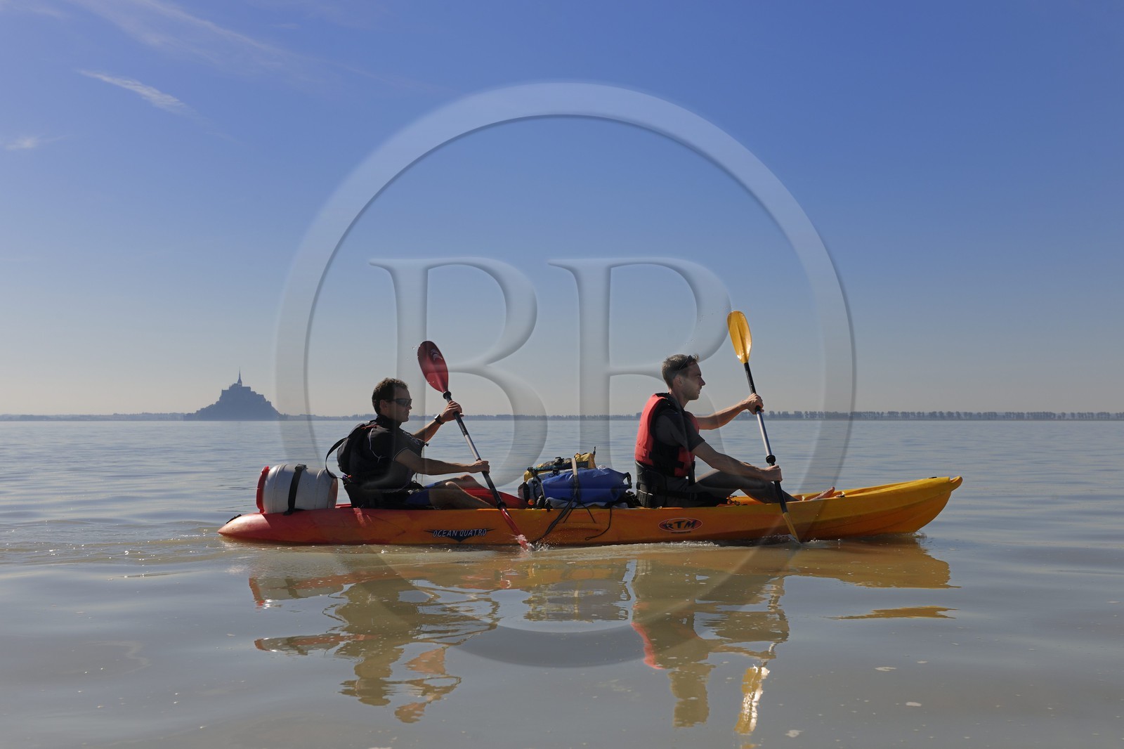 France, Manche, crossing the Bay of Mont Saint Michel in kayak