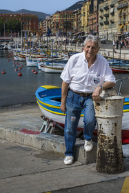 France, Alpes-Maritimes, Nice, listed as World Heritage by UNESCO, the old port or port Lympia, pointu boats which are traditional fishing boats, Jean Paul Jean from the association La Mouette