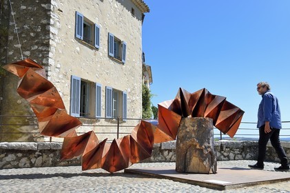 France, Alpes-Maritimes, Saint Paul de Vence, Olivier Kaeppelin President of the International Biennale of Saint-Paul de Vence, Akossiwa, Le Temps d'une Routine (2017) work by Kokou Ferdinand Makouvia