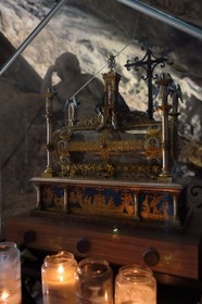 France, Var, Plan d'Aups Sainte Baume, Sainte-Baume Regional Nature Park, Sainte Baume massif, the cave sanctuary of Sainte Marie-Madeleine (St. Mary Magdalene), reliquary containing presumed relics (tibia and lock of hair) of Mary Magdalene