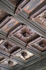 France, Meuse, Saint Mihiel, house of the Renaissance sculptor Ligier Richier, terracotta carved coffered ceiling with geometric decoration (towards 1540)