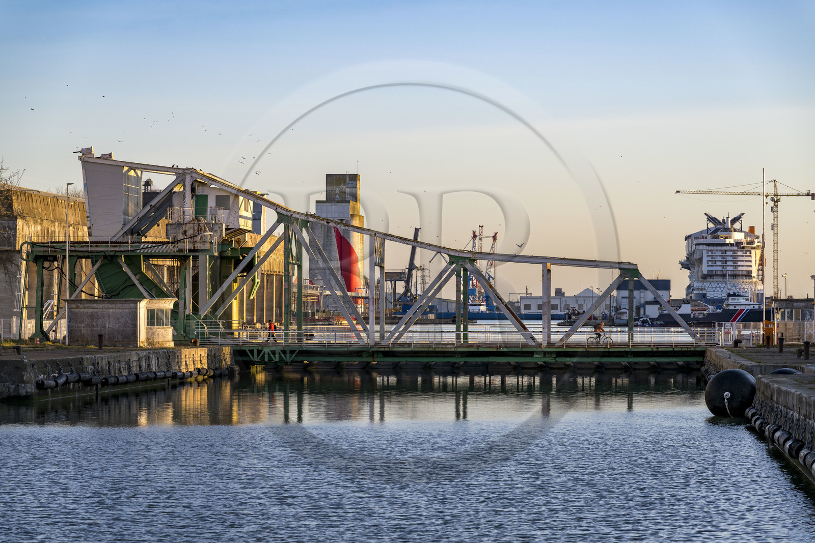 France, Loire Atlantique, Saint Nazaire, the lifting bridge which provides access to the basin harbour of Saint-Nazaire