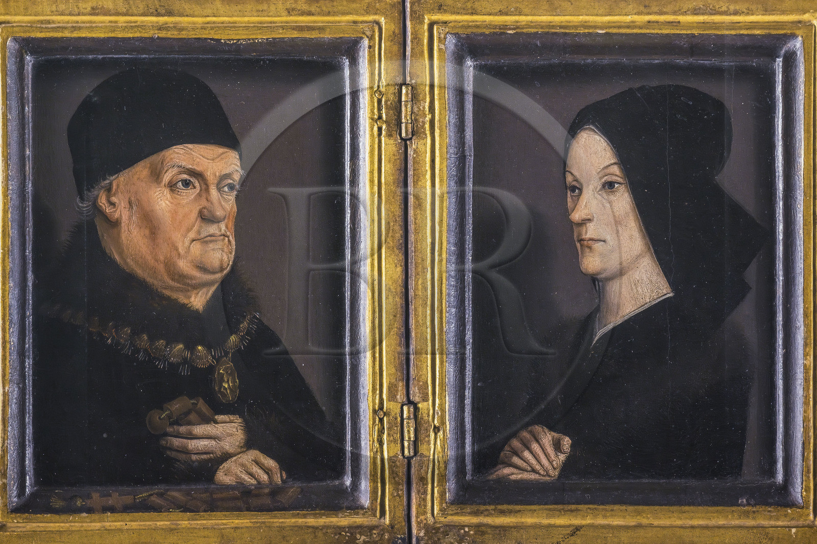 France, Bouches-du-Rhône (13), Tarascon, le chateau du roi René datant du XVe siècle, peinture représentant le Roi René et son épouse Jeanne