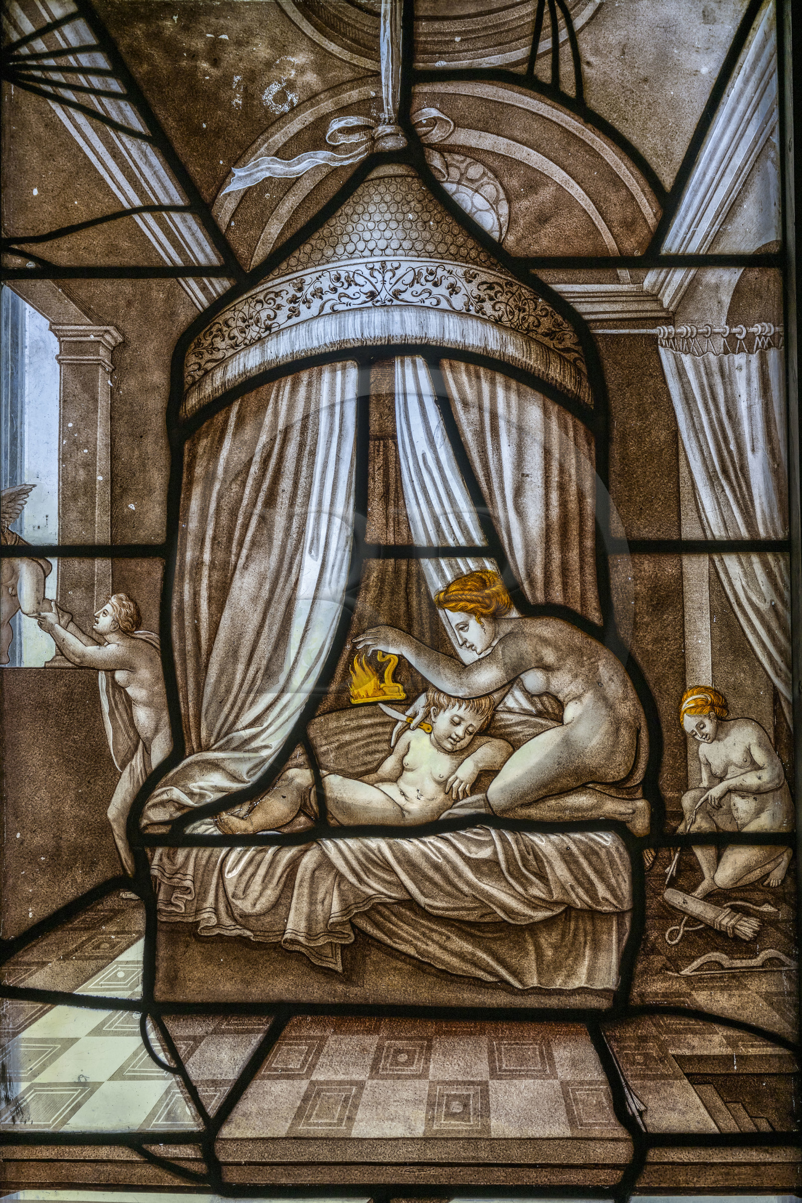 France, Oise (60), Chantilly, le chateau de Chantilly, le musée Condé, les vitraux de la galerie de Psyché